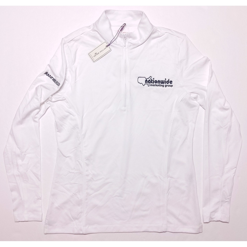 PETER MILLAR Women's Golf Zip Pullover Shirt Nationwide Marketing White Small‎ S